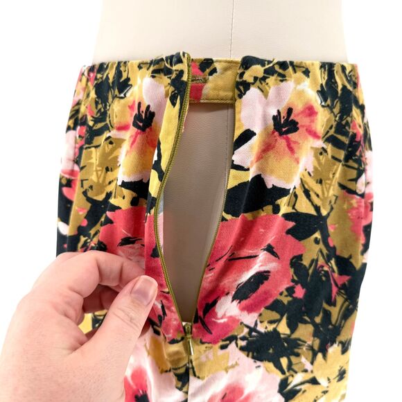J. Jill Pencil Skirt 6 PETITE Bold Floral Abstract Print Cotton Stretch Side Zip - Picture 9 of 16